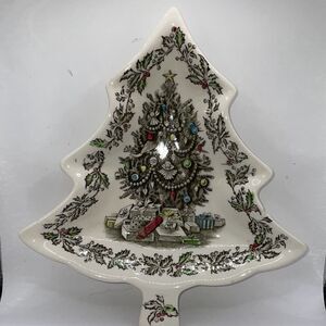 Vintage Johnson Bros Merry Christmas 8” Tree Shaped Candy Dish Plate England